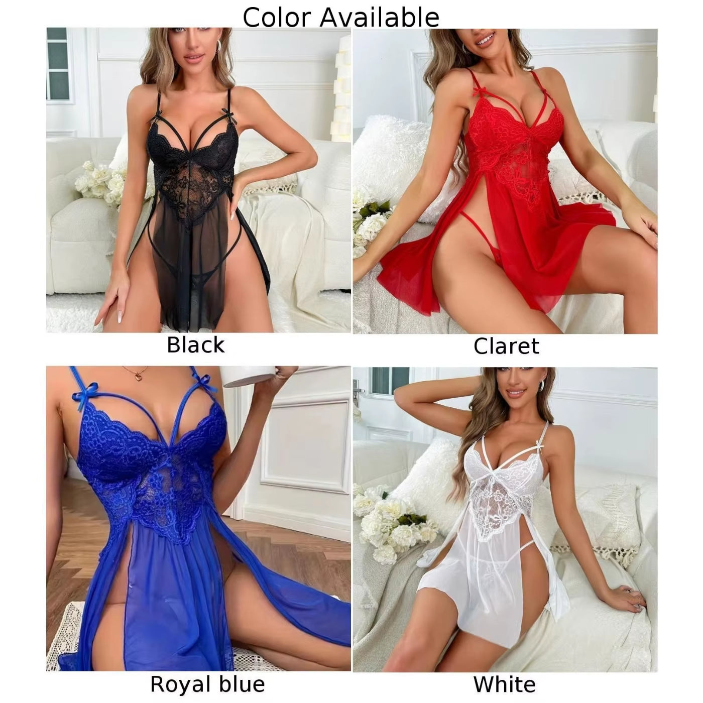 Sexy Lingerie Women Lace Crotchless Nightgown Thong Set Erotic Dress Underwear Porn Sex Underwear Nightdress Sets