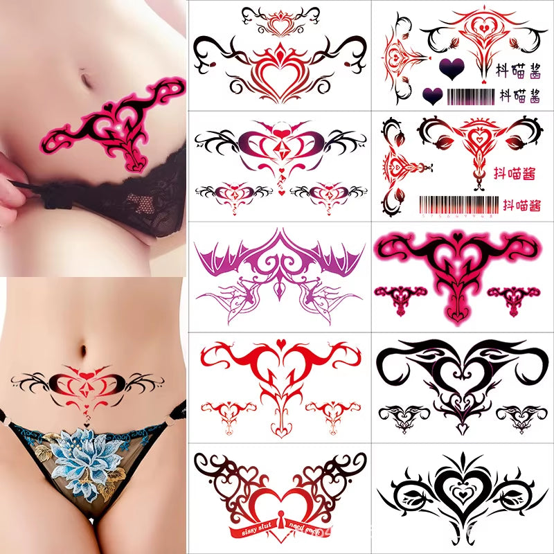 Tatoo Sex 10/20 Pcs Waterproof Temporary Tattoos Stickers Tattoo Girl 3D Fake Sex Womb Tattoo Stickers Fake Tattoos for Women